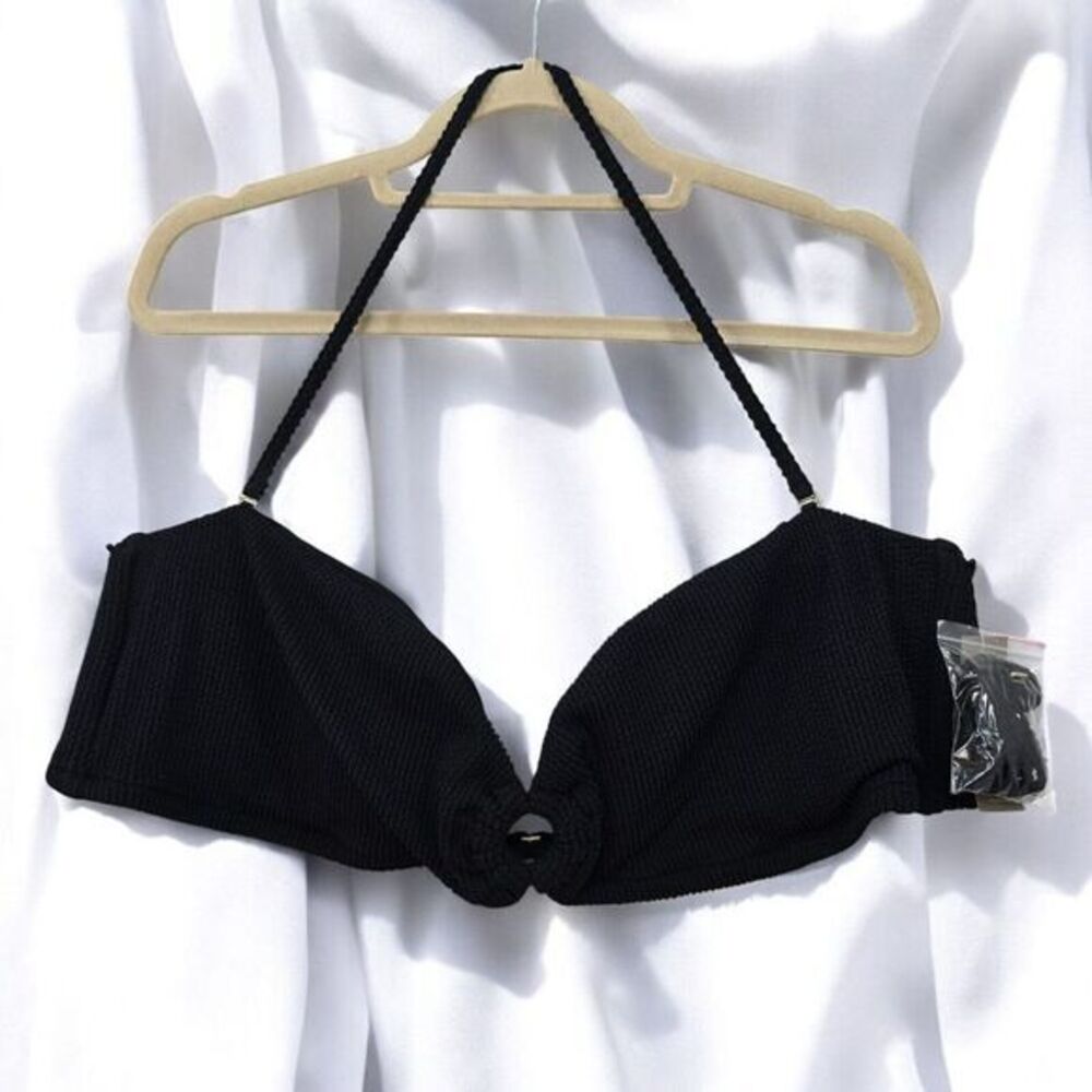 J. Crew Heritage‎ Textured O-ring Bandeau Bikini Top Womens 3X Black Padded NWT